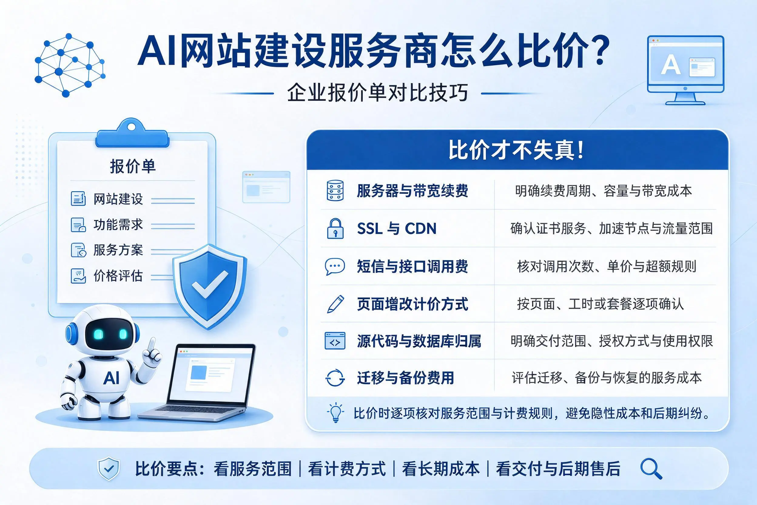 AI网站建设服务商怎么比价？昌都企业报价单对比技巧
