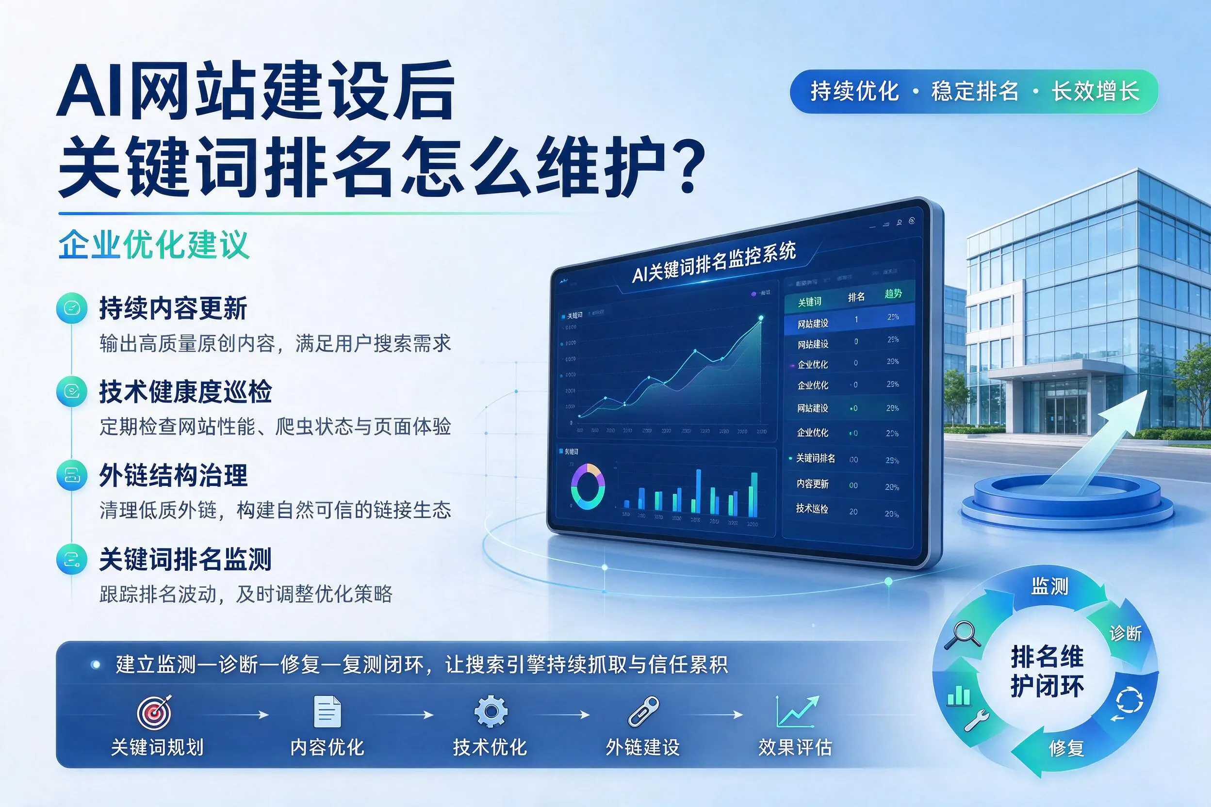 AI网站建设后关键词排名怎么维护？昌都企业优化建议