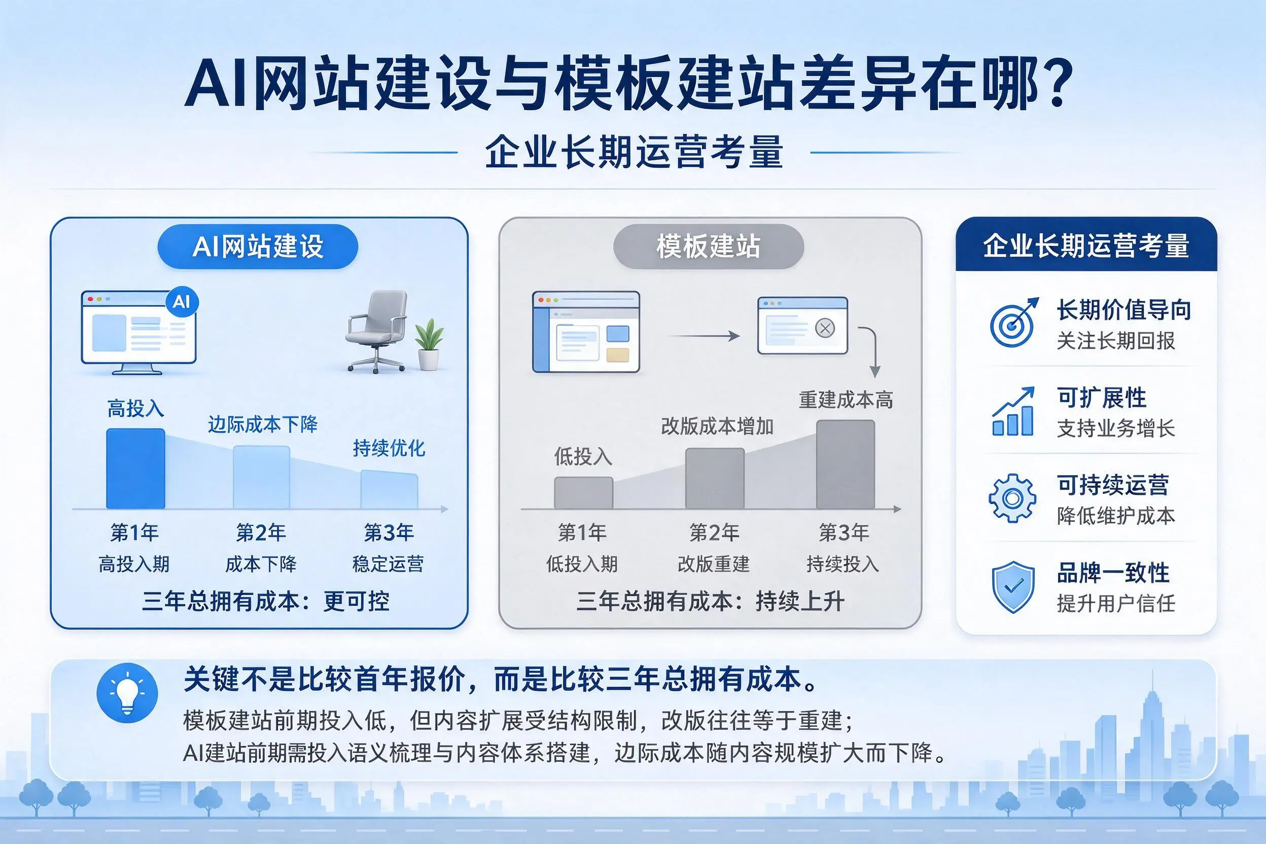 AI网站建设与模板建站差异在哪？昌都企业长期运营考量